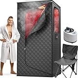 ouluu Infrared Sauna for Home - Portable Steam Sauna with Red Light, Folding Chair, Remote Control, 3.2’ x 3.2’ x 6.0’, Black