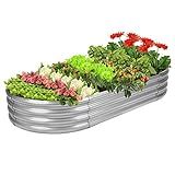 Rakukiri Raised Garden Bed Galvanized Planter Box Outdoor, 5ft Oval Large Rot-Resistant Metal Garden Bed Planter for Vegetables Flower Herb (Silver)