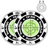 Golf Green Reader, 2 Pack Ball Marker for Putting Green with High Precision Horizontal Bubble, Golf Accessories Putt Aid Tool with Hat Clip, Present for Men Women (2X Black Green)