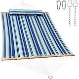 Gafete 2 Person 12FT Hammocks for Outside, Double Quilted Fabric Outdoor Hammock with Spreader Bar, Large Removable Pillow, Storage Pockets, Carabiners, Max 475 lbs Capacity (Catalina Beach)