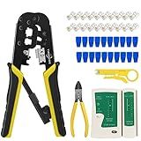 RJ45 Crimp Tool Kit for Cat5 Cat5e Cat6 Modular Plugs Connectors, RJ-11, 6P/RJ-12, 8P/RJ-45 Network Crimping Tool, Modular RJ45 Crimper Strip, Cut, Crimp, All-in-One