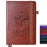 PAIBAS Dotted Journal Notebook for Women Men, 160 Pages Dot Grid Journals for Writing, A5 Hardcover Vintage Leather Bullet Journaling Notebooks for School, Work, Travel, Note Taking 5.8"x8.5"(Brown)