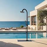 CHALIRS 316 Marine Grade Stainless Steel Free Standing Outdoor Shower with Foot Wash, 3-Function Matte Black Shower Kit with 10''Rain Shower Head,Outdoor Shower Fixture for Yard Beach Poolside Garden