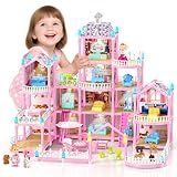 randhar Doll House for Girls, Dream Dollhouse 4-Story 15 Rooms with 2 Dolls, Lights, Animals, Furniture and Accessories, Pretend-Play Toddler Playhouse Gift for 3 4 5 6 7 8 9 10+ Year Old Girls Toys