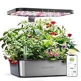 owltron Smart Hydroponics Growing System Kit,15 Pods Indoor Herb Garden with 36W LED Grow Light & APP Control, Planting Height Up to 30", Quiet Water Pump, Ideal Gift for All Ages Dark Silver