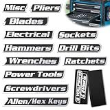 12 PCS Magnetic Tool Box Labels, General Tool Box Organize Accessories, Quick Identifying Toolbox Labels Magnetic, Reusable Tags for Carts, Steel Toolboxes, Drawers (Black)