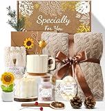 Coralogo Spa Gift Baskets for Women - Relaxing Sunflower Package, Birthday Gift Basket, Get Well Soon, Self Care, 11pcs Spa Sets with Blanket, Luxury Gifts for Women Mother Wife