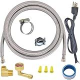 Eastman 6 Ft. Dishwasher Installation Kit, Braided Stainless Steel Supply Line with 3/8 Inch Compression Ends, 3-Prong Straight Power Cord, 41150