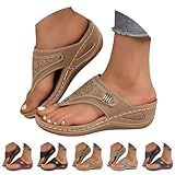 Orthopedic Sandals for Women Summer 2026 Dressy Casual Spring Comfy Flip Flops With Arch Support Comfortable Walking Beach Vacation Flats Ladies Cute Platform Wedge Bunion Brown Sandals Shoes 9.5