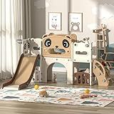 NYEEKOY 9 in 1 Toddler Slide and Climber Playset Indoor Outdoor Kids Slide with Basketball Hoop,Telescope and Storage Space, Freestanding Backyard Playground for Children Age 1-6