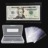 Dollar Bill Holder with Storage Case, MUDOR PP Material 100 Pieces Clear Paper Money Currency Collection Sleeves Protector Bag, Banknotes Protector Slab Holder