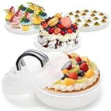 Lawei 12 Inch Round Dessert Carrier with Lid and Handle, 3-In-1 Portable Food Container for Pie, Cupcake, Cheesecake, Deviled Egg, Plastic Cake Transport Container Egg Holder for Picnics, Parties