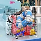 Nandae Pool Storage Bin with Rolling Wheels, Metal Frame Sturdy Connector, Pool Storage Mesh Basket Organizer for Swimming Equipments Swimming Toys Holder Pool Float Holders Beach Towels (Black)