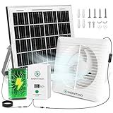 Solar Powered Exhaust Fan Kit, 25W 8" Ventilation Fan with 7500mAh Battery, 430CFM, IP44 Waterproof, for Chicken Coop, Greenhouse, Sheds, RV, Outdoor Cooling