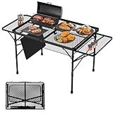 WildFinder Folding Table with 2 Wing Panels, 3x2 FT Camping Table with Mesh Desktop,Height Adjustable Folding Grill Table with Mesh Bag,Portable Outdoor Table for Picnic,Camping,BBQ,Beach(Black)