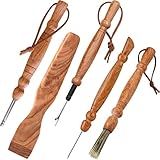 SAVINA Set 5 Wooden Sewing Tool - Seam Ripper, Seam Press, Stiletto, Basting Pin Tool, Cleaning Brush - Premium Hardwood Handles for Quilting & Hand Sewing
