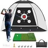 KLAODOT Golf Net with Practice Mat,Golf Hitting Aid Nets 10x7FT for Backyard Driving Chipping Training Swing with Target Mat Balls for Outdoor Indoor,Gifts for Men Dad Him and Golfer