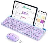 seenda Bluetooth Keyboard and Mouse for iPad, CTU-301 Wireless Multi-Device Connection Bluetooth+2.4G Keyboard Mouse Combo with Tablet Holder for iPad/Macbook/Windows, iOS/Android/Phone, Blue & Purple