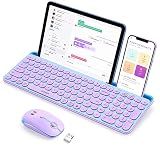 seenda Bluetooth Keyboard and Mouse for iPad, CTU-301 Wireless Multi-Device Connection Bluetooth+2.4G Keyboard Mouse Combo with Tablet Holder for iPad/Macbook/Windows, iOS/Android/Phone, Blue & Purple
