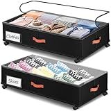 Tsinglax Under Bed Storage with Wheels 2-Pack, Under Bed Storage Containers 66L Clear Lids, Rolling Storage Drawers for Clothes Shoes Blankets, Underbed Organizer Bins(32" L x 17.3" W x 7.2" H)