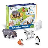 Learning Resources Jumbo Zoo Animals, Monkey, Penguin, Zebra, Polar Bear, and Hippo, Classroom Desk Pets, 5 Animals, Ages 2+