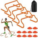 Agility Hurdles Training Equipment - 5 Speed Hurdles and 10 Soccer Cones with Carrying Bag for Soccer, Football, and Track Drills, Ideal for Athletes Speed and Agility Training