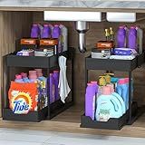 MEAFBIRD 2 Pack Under Sink Organizer, 2 Tier Bathroom Cabinet Organizer with Sliding Basket, Multi-Purpose Under Sink Organizers and Storage for Bathroom Kitchen (Black 2 Pack)