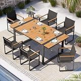Oasbira Outdoor Dining Set, Patio Table and Chairs Set, 7 Piece HDPS + Aluminum Patio Furniture Set with Umbrella Hole, Patio Dining Table Set (Gray-Teak)