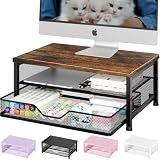 OPNICE Computer Monitor Stand Riser, Desk Organizer with Drawer, Printer & Laptop Stand, Office Desk Accessories & Workspace Desktop Organizers Storage for Office Supplies(Brown)