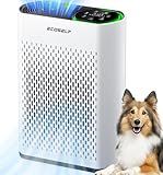 Powerful Air Purifiers for Home Large Room Up to 2400 Ft², ECOSELF HEPA Air Purifier with PM 2.5 Air Quality Display 20dB Sleep Mode, Air Purifiers for Bedroom Office Living Room HAP602 White