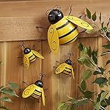 Yungeln Metal Wall Art, 4PCS Metal Bumble Bee Wall Decor, 3D Iron Bee Art Sculpture Hanging Wall Decorations for Outdoor Home Garden