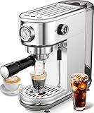 atatix Espresso Machine with Milk Frother, 20 Bar Pressure Espresso Maker, with 44OZ Removable Tank, Compact Stainless Steel Coffee Machine for Home, Office, Latte, Cappuccino, Macchiato, Silver