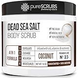 pureSCRUBS Premium Coconut Body Scrub Set - Large 16oz Dead Sea Salt Body Scrub With Infused Essential Oils & Nutrients, Includes Wooden Spoon, Loofah & Oatmeal Exfoliating Bar Soap