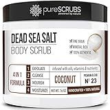 pureSCRUBS Premium Coconut Body Scrub Set - Large 16oz Dead Sea Salt Body Scrub With Infused Essential Oils & Nutrients, Includes Wooden Spoon, Loofah & Oatmeal Exfoliating Bar Soap