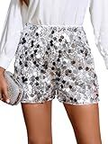 Floerns Women's Contrast Sequin Elastic Waist Sparkly Party Mini Shorts Silver Small