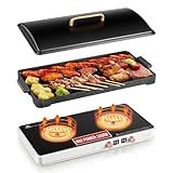 Induction Cooktop 2 Burners, Double Induction Griddle Cooktop 1800W with Removable Iron Cast Griddle Pan Non-stick, Independent Temperature Control, 8 Power Levels, 99 Min Timer for Magnetic Cookware