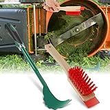MABCIRY 2 PCS Mower Deck Scraper with Ergonomic Long Handle, Lawn Mower Deck Cleaner Tool with Stiff Bristle Brush, Lawn Mower Maintenance Deck Scraper Cleaning Tool for Gardening