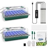 BlumWay Seed Starter Tray with Grow Light,2 Pack 80 Cells Seedling Tray Kit with Humidity Dome/Indoor Plant Starter Kit, Adjustable Brightness Plant Germination Trays-Green