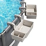 AquaJoyer 2 Sets of Poolside Storage Baskets with Cup Holders - Perfect for 3-Inch or Smaller Top Rails - Above Ground Pool Accessories - Fit for Most Above Ground Pool（Grey）