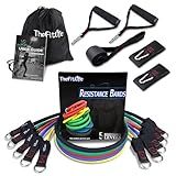 TheFitLife Exercise Resistance Bands with Handles - 5 Fitness Workout Bands Stackable up to 110/150 lbs, Training Tubes with Large Handles, Ankle Straps, Door Anchor Attachment, Carry Bag (110 LBS)