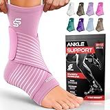 Sleeve Stars Ankle Brace for Women & Men, Ankle Wrap for Sprained Ankle, Compression Sleeve for Plantar Fasciitis Relief, Easy Customizable Support: w/ Removable Strap (Single/M:10"-12"/Baby Pink)