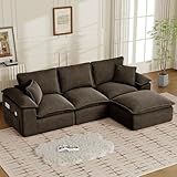 Korser 122" Sectional Couches for Living Room, Modular Boneless Couch with Deep Seat & Fluffy Cushion, Cozy Double-Layer Cushioned Sofa with Convertible Ottoman, Comfy Cloud Sofa, No Assembly Required