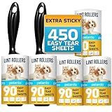 Lint Rollers for Pet Hair, Sticky, Remover for Couch, Clothes Furniture and Carpet. Dog Hair Remover Cat Hair, Animal Fur, Fuzz. 5 Large Lint Rollers