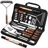 RINPIR 31pcs BBQ Grill Accessories Set for Men Dad, Heavy Duty Grilling Tools Gifts for Fathers Day, Stainless Steel BBQ Utensils Kit with Mats, Grill Brush in Carrying Bag Brown