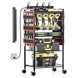 CFMASTER 5-Tier Power Tool Organizer Cart with Charging Station - 8 AC Outlets, 300 lbs Heavy Duty Utility Rack, Rolling Drill Holder & Tool Storage Cart on Wheels for Garage, Workshop, Gift for Men