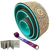 Aozora Yoga Wheel 13" with Most Detailed Book Step by Step Guide on How to Do 30+ Poses,! Perfect for Stretching and Improving Backbends (3 Pack - 6, 10 & 13" -Cork/Turquoise +strap)
