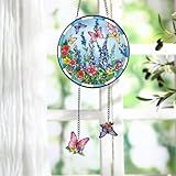 Teenyyou Christmas Stained Glass Window Hanging Birds 6.3" Spring Stained Glass Suncatcher Window Hanging for Handmade Bird Lover Home Decor(Butterfly)