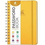 Clever Fox Password Book Spiral – Internet Address & Password Organizer with Laminated Alphabetical Tabs – Password Keeper Journal – Hardcover, Medium Size, 6.1x7.7” (Amber Yellow)