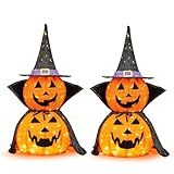Outvita 2PC Halloween Collapsible Pumpkin Decoration, 150 LED Pop-Up Pumpkin Lamp with Star Cap, 3FT Plug in Halloween Lantern with Metal Stand for Indoor Outdoor Garden Patio Party Decor