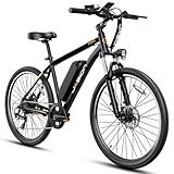 Jasion EB5 Electric Bike for Adults with Peak 1000W Brushless Motor, 40Miles 20MPH Commuting Electric Mountain Bike with 360Wh Removable Battery, 7-Speed, 26" Tires and Front Fork Suspension